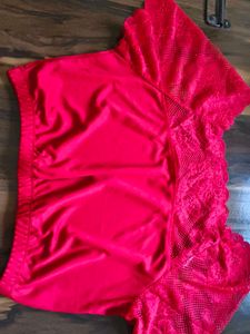 Bright Red Lace Trim Off-Shoulder Top