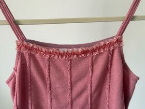 Pink Tank Top with Ruffle Trim