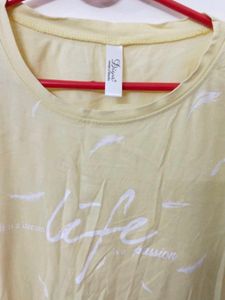 Yellow "Life" Feather Print Long Sleeve Top