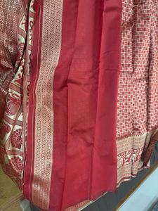 🆕 Silk Blend Red Saree With Running Blouse