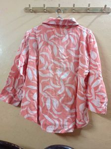 Stylish Coral Leaf Print Button-Up Shirt