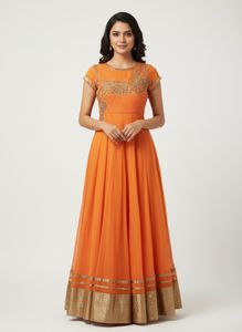 Elegant Orange Embroidered Anarkali
