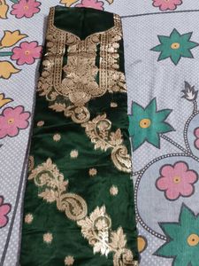 new unstiched Elegant Emerald Kurta Set with Gold