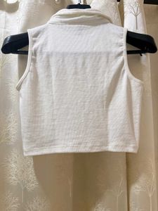 Sleeveless White Collared Top