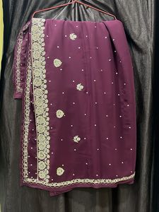 Elegant Purple Embroidered Saree