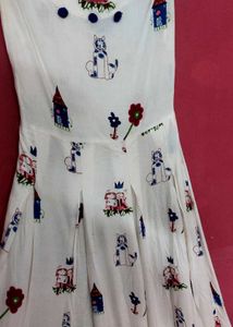 Cute Cat & House Print White Dress