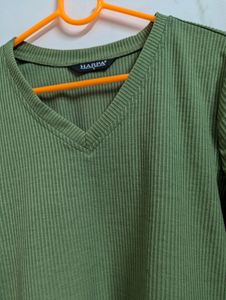 Harpa Olive Green Fitted Ribbed Top