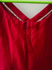 Red Kurta with Pearl Detail