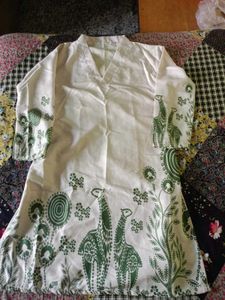 White Kurta with Green Print