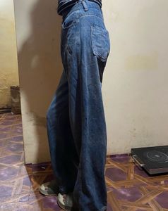 Blue Wide Leg Denim Jeans