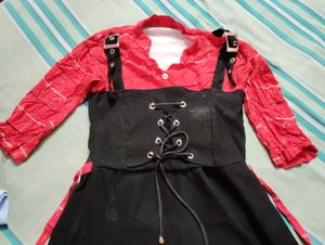 Cute Black Frock With Bright Red Neck Part.