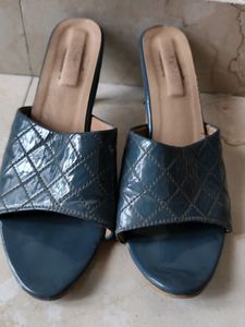 Blue Quilted Mules