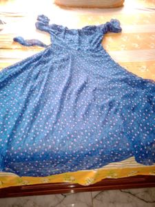 Elegant Blue Floral Wrap Dress
