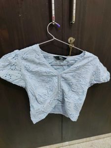 Light Blue Eyelet Crop Top