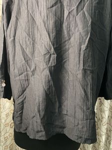 Chic Black Textured Button-Up Blouse