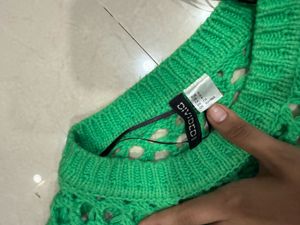 Chic Green Mesh Knit Sweater