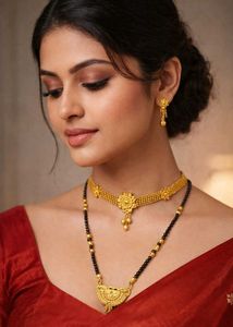Elegant Gold & Black Bead Necklace Set