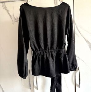 Suede cinch waist top