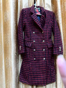Red &amp; Black Plaid Trench korean coat🎓🦋