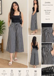 zara Trafaluc Black & White Stripped Wide Leg Culo