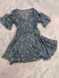 Blue Floral Tiered Ruffle Dress