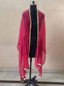 Vibrant Pink Dupatta with Gold Border