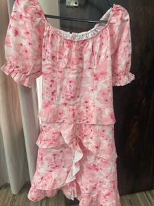 Cute Pink Floral Tiered Ruffle Dress