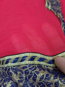 Vibrant tamatari Saree with Blue Border