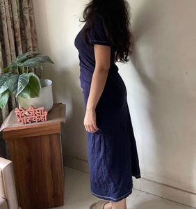 Navy Blue Ruched Midi Dress
