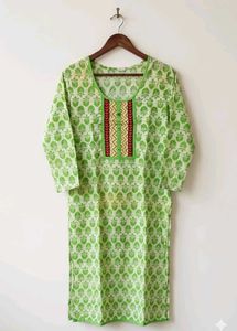 💚 Green Printed Cotton Kurti 💚
