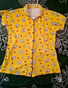 Yellow Printed Night Shirt