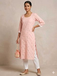Libas Peach Kurta with Mirror Work