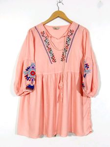 Saakaa Peach Embroidery Printed Tunic (Women)