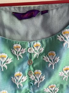 Green &amp; Blue Tie-Dye Cold Shoulder Kurta