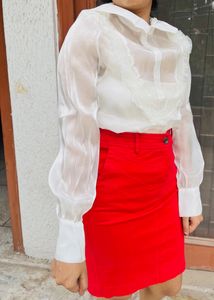 Organza Sheer Stiff Collar Top