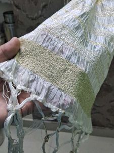 Elegant White &amp; Green Striped Dupatta of 1