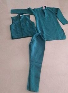 Teal Jacquard Kurta Set