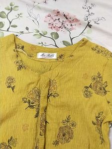 Yellow Floral Bell Sleeve Blouse