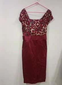 The Crimson Cheetah Off-Shoulder Midi Dress
