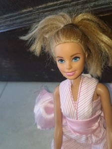 Vintage Barbie Doll with Pink Striped Dress
