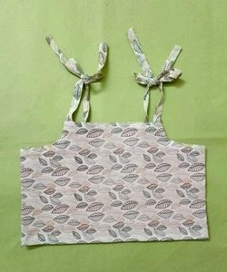 Leaf Print Tie Strap Crop Top