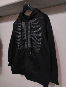 Rhinestone Skeleton Zip-Up Hoodie