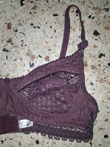 Lace Trimmed Pink Bra and Brown