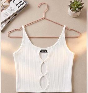 White Cut-Out Ribbed Crop Tank Top