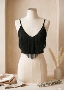 Black Fringe Crop Top