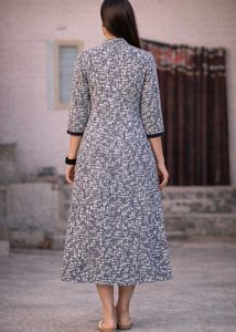 Elegant Grey Printed A-Line Kurti with Black Panel