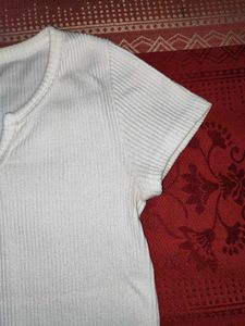 Ribbed V-Neck White Top