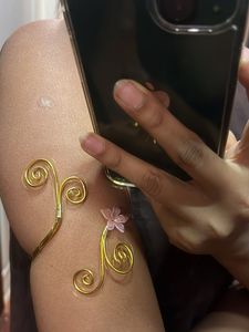 Gold Tone Arm Cuff with Flower Accent