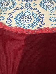 Maroon Ribbed Lace Trim Cami Top
