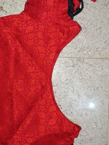 Red Top &amp; Black Salwar Kameez Set